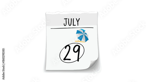 Anticipating summer leisure on the twenty-ninth day of July, a symbolic calendar page marking an upcoming vacation or tranquil beach escape
