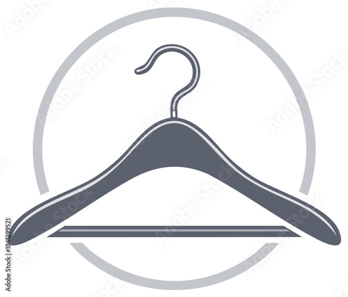 Modern gray clothes hanger icon in a circular frame, a vector graphic illustration for fashion and retail