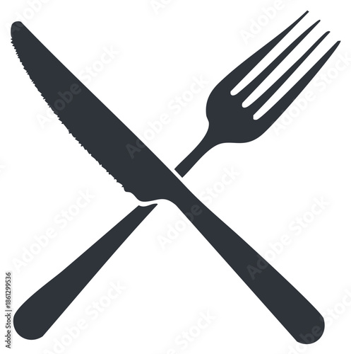 Crossed Knife and Fork Silhouette Symbolizing Dining and Food Preparation