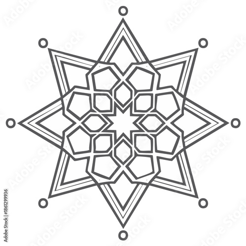 Intricate geometric star pattern line art symmetrical design elegant ornamental motif