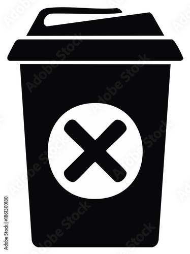 Black disposable coffee cup icon with a white 'X' symbol on a circle