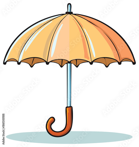 Illustration of Yellow Umbrella with Curved Handle for Protection Against Rain