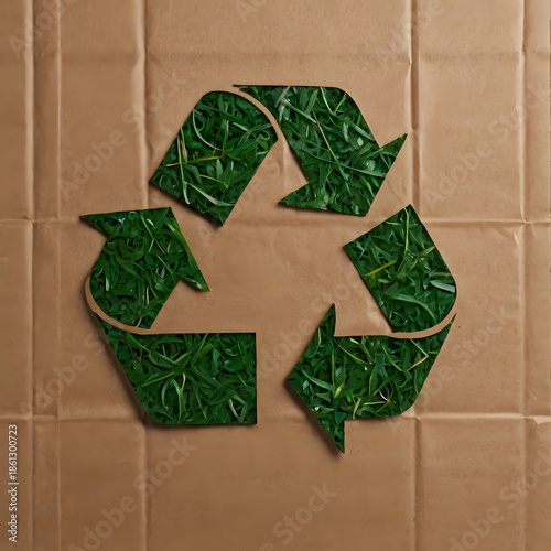 recycle symbol on wooden background