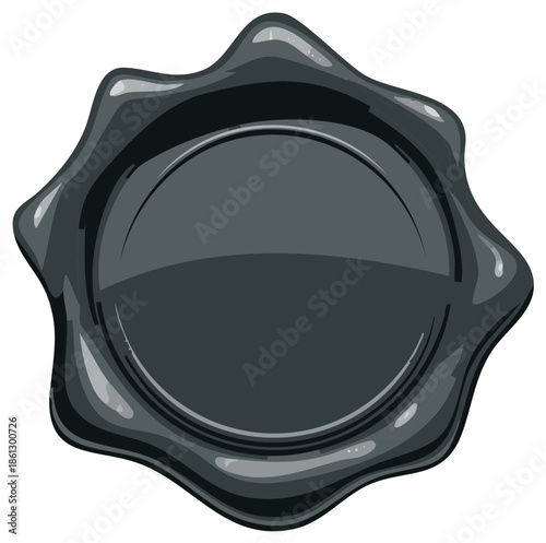 Dark Gray Embossed Wax Seal with Star Shape Undulating Edges and Shiny Surface