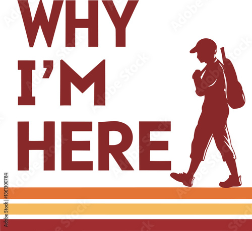 person walking with backpack beside motivational text and colorful stripes in journey themed layout