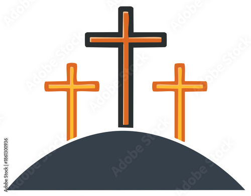 Three crosses on hill religious symbol illustration