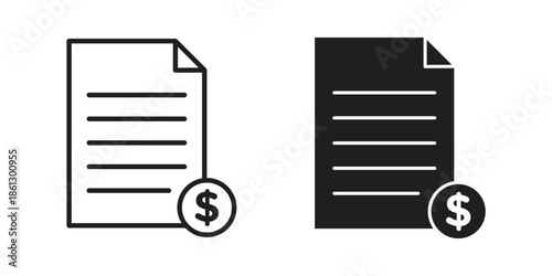 Invoice icons in black glyph and liner versions for design.