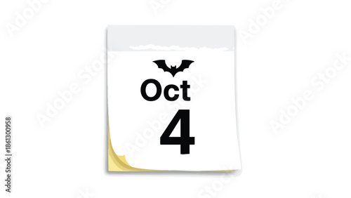 October 4th calendar page featuring a bat silhouette. Symbolizing early spooky season arrival and autumn holiday countdown, perfect for festive