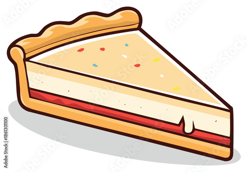 Delicious cartoon slice of pie illustration with colorful sprinkles and decorative crust