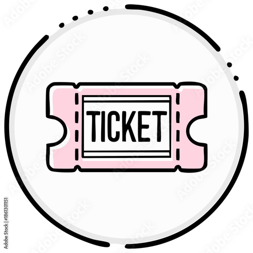 Hand drawn pink ticket icon illustration for event admission or cinema pass