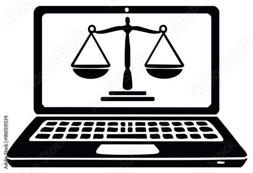 Scales of justice symbol displayed on laptop screen legal concept