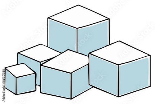 Isometric pile of cartoon ice cubes simple vector line art illustration