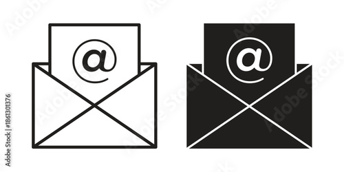 Mail icons in black glyph and liner versions for design.