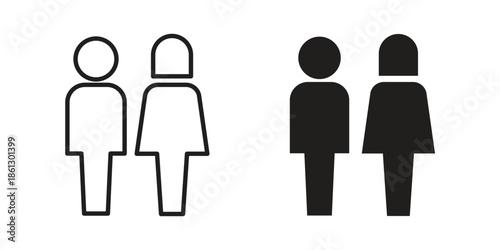 Man and woman icons in black glyph and liner versions for design.