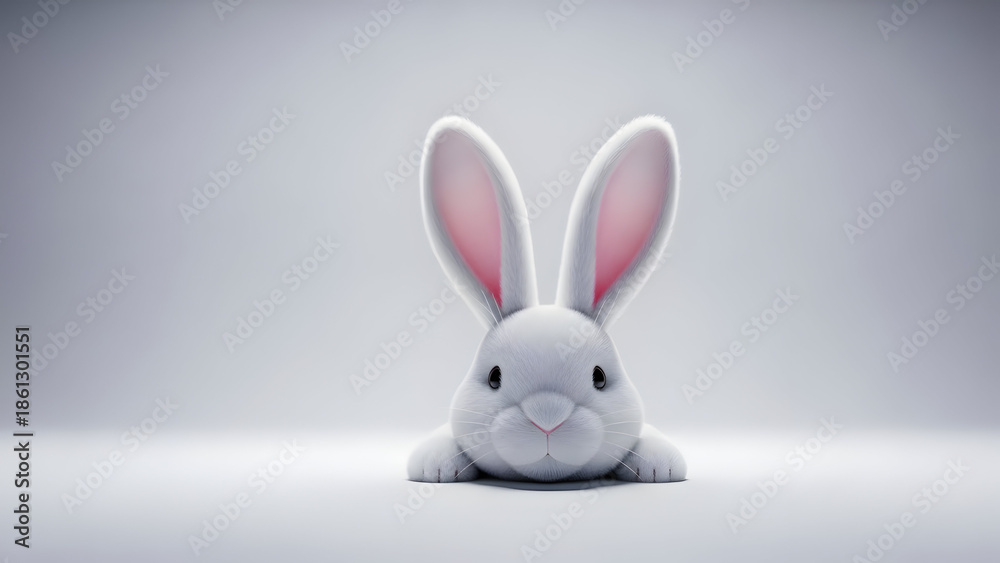 Obraz premium Cute white bunny with pink ears sitting isolated vector illustration flat design