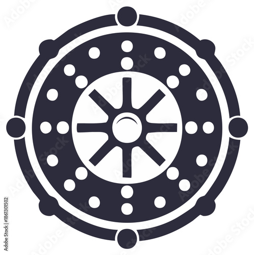 Minimalist vector illustration of the sacred Dharma wheel a spiritual symbol of Buddhism
