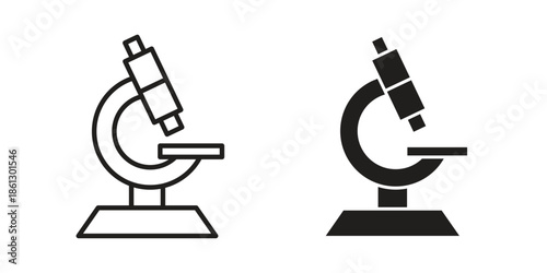 Microscope icons in black glyph and liner versions for design.