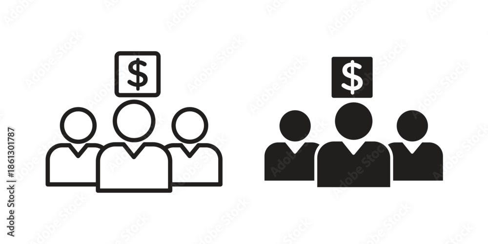 Fototapeta premium Mutual funds icons in black glyph and liner versions for design.