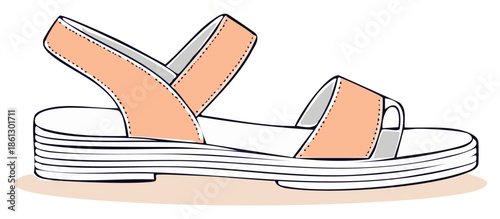 Stylish casual peach flat sandal illustration perfect for comfortable summer footwear fashion