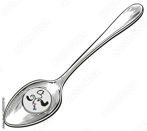 Spoon with Abstract Design Engraved in Bowl Decorative Silverware Detail