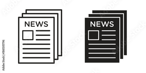 Newspaper icons in black glyph and liner versions for design.