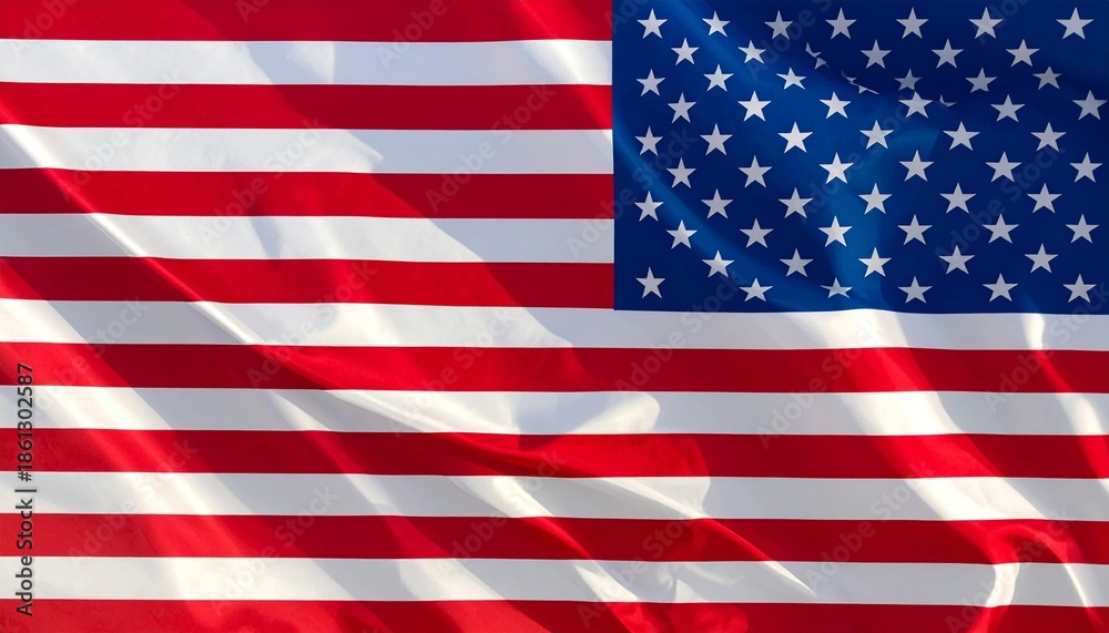 Obraz premium United States flag with thirteen red and white stripes and blue canton of fifty white stars, fabric texture.