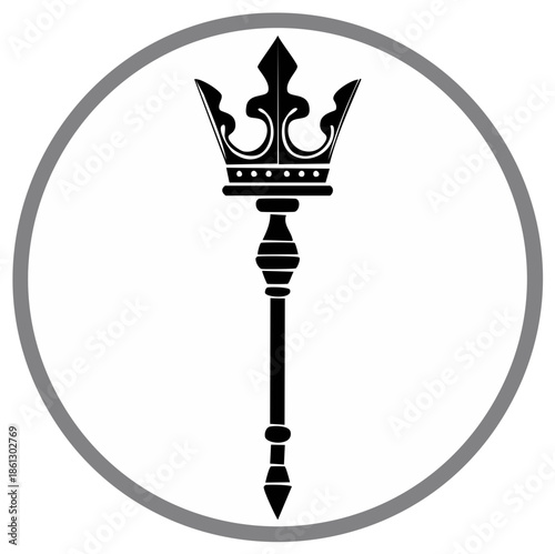 Royal Scepter with Crown Black Silhouette Icon Vector Symbol