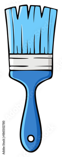 Cartoon illustration of a simple blue paintbrush tool for home improvement and decorating