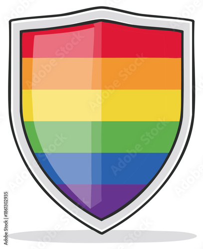 Rainbow Flag Colors on a Shield Shape Illustration for Pride Community Support and Safety