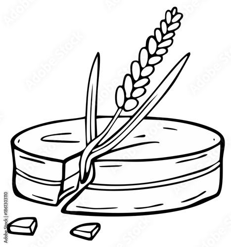 Handcrafted soap round with herbs black outline cosmetic product illustration