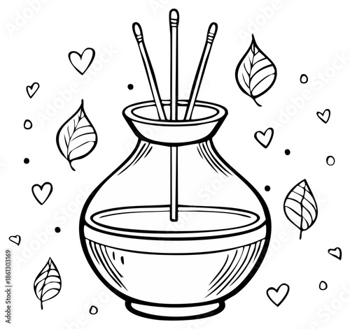 Doodle Style Home Fragrance Diffuser with Sticks and Decorative Leaves