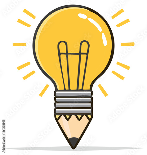 Conceptual image of a light bulb and pencil combination representing creative ideas and solutions for problems