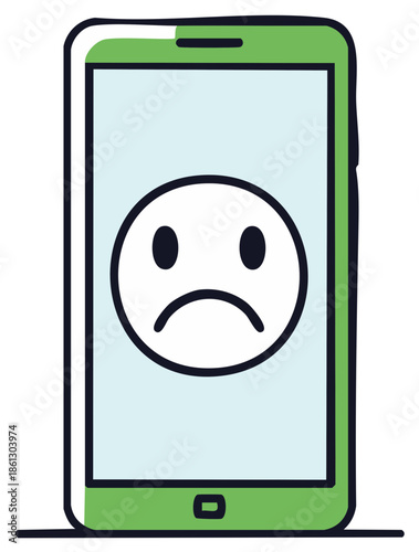 Smartphone showing a sad face emoticon, concept of digital upset or disappointment