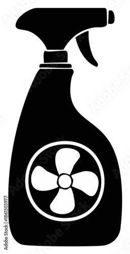 Silhouette of a spray bottle with a fan design in the center