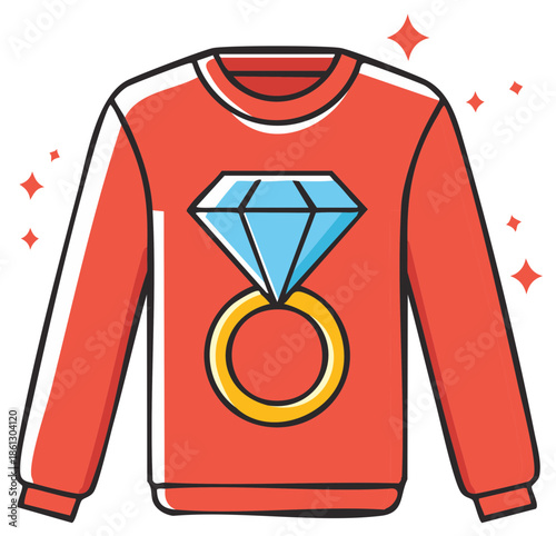 Long sleeve shirt featuring sparkling diamond engagement ring illustration