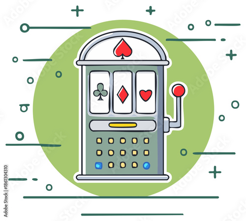 Retro Slot Machine with Card Symbols and Lever Icon