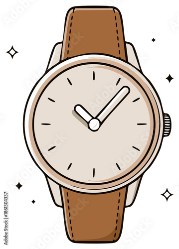 Classic wrist watch with brown leather strap and sparkling accents