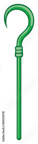 Green question mark staff icon. Cartoon style illustration of an interrogation symbol.