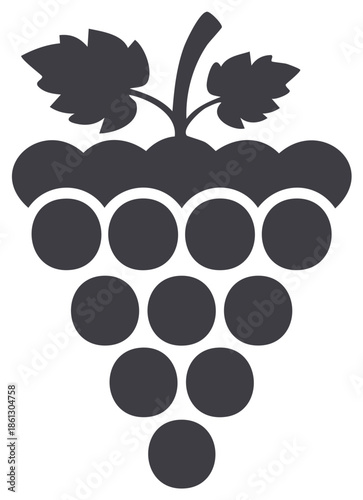 Minimalist dark gray grape bunch with leaves icon flat vector design element