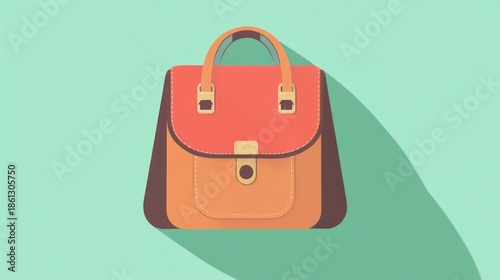 Stylized illustration of a colorful handbag with shadow on a teal background