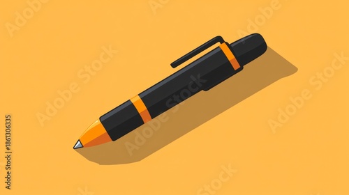 Stylized pen illustration on orange background with shadow