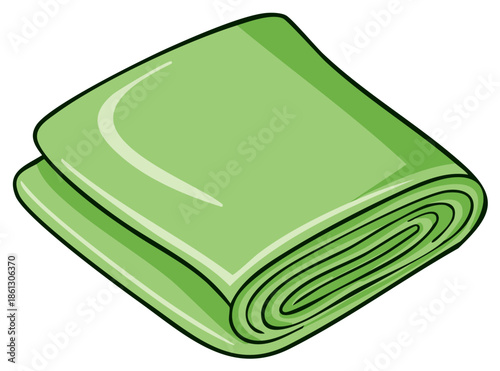 A neatly folded and rolled green blanket or towel isolated cartoon vector illustration