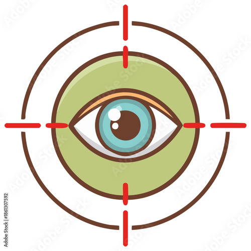 Human Eye Inside a Red Target Crosshair Symbolizing Focus Accuracy and Surveillance Design
