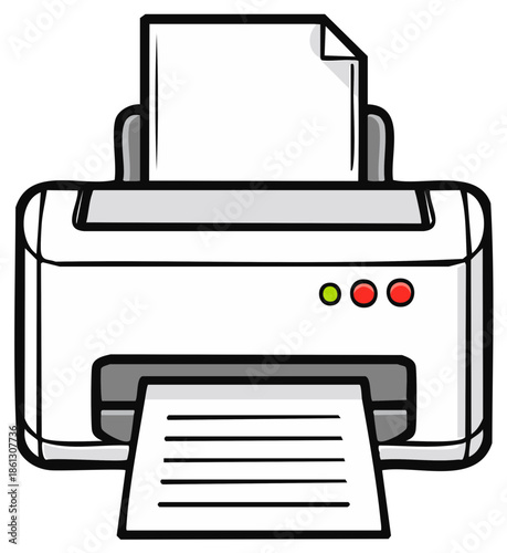 Illustration of an Inkjet Printer with Paper Ready to Print a Document with Text