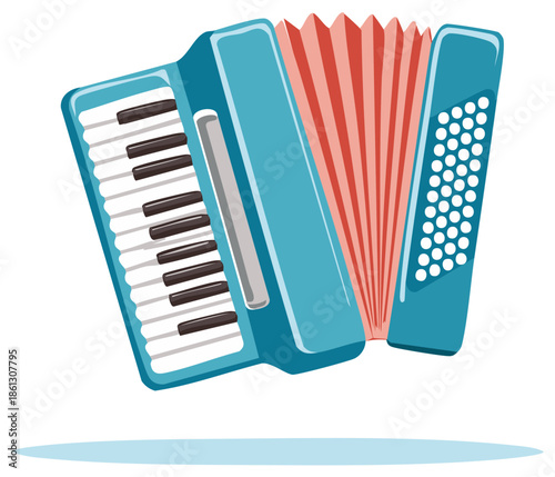 Cartoon Accordion Illustration, Blue Musical Instrument with Keys and Bellows