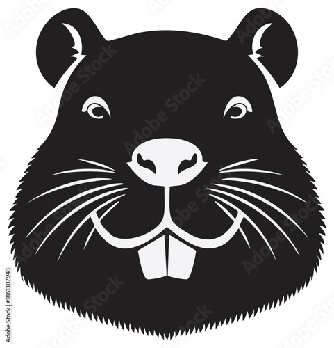 Stylized Black Silhouette of a Groundhog Face with Prominent Teeth and Whiskers