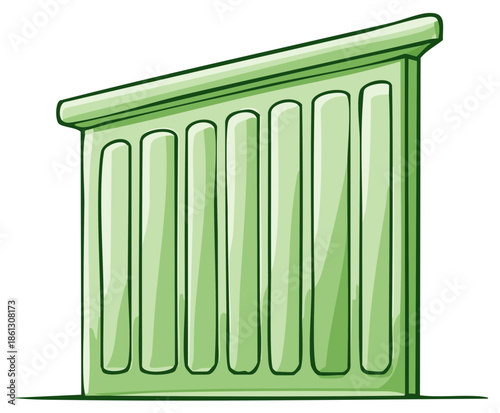Green Vintage Radiator Illustration Showing Home Heating System with Classic Style and Cartoon Style