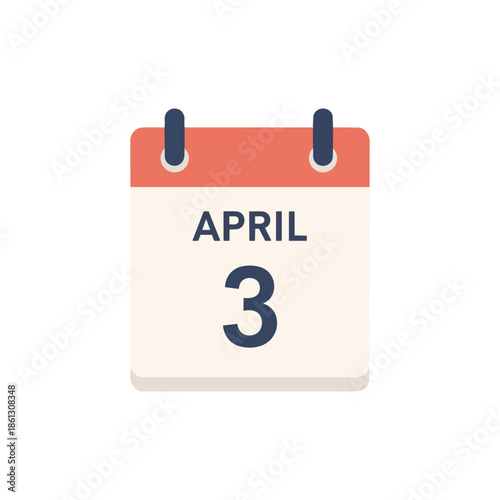 A vibrant, essential calendar icon vividly displaying the significant date of April 3rd, perfectly suited for illustrating important appointments,