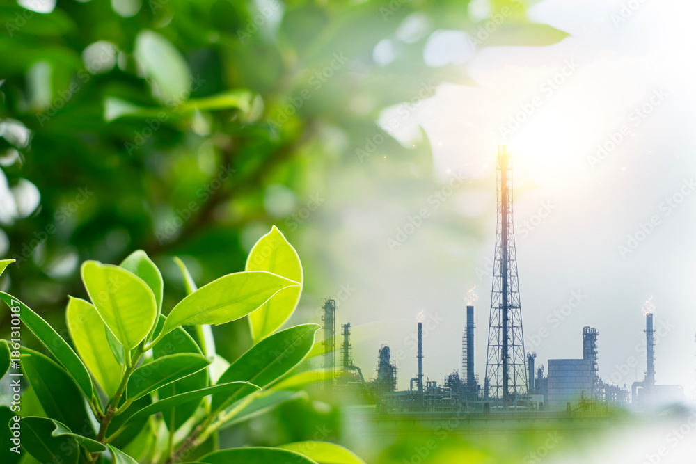 Fototapeta premium power plant with tree, green industry eco power for sustainable energy