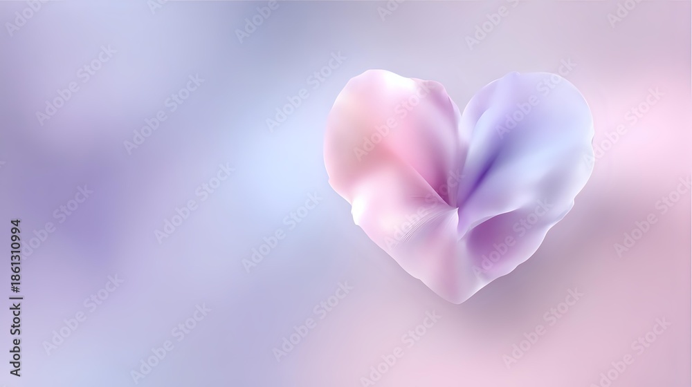 Fototapeta premium Soft pastel heart shape with gentle pink and purple gradients floating on dreamy blurred background for romantic designs and Valentine's Day projects.